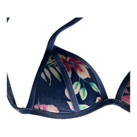 blue floral velvet bikini top - Picture 2 of 5